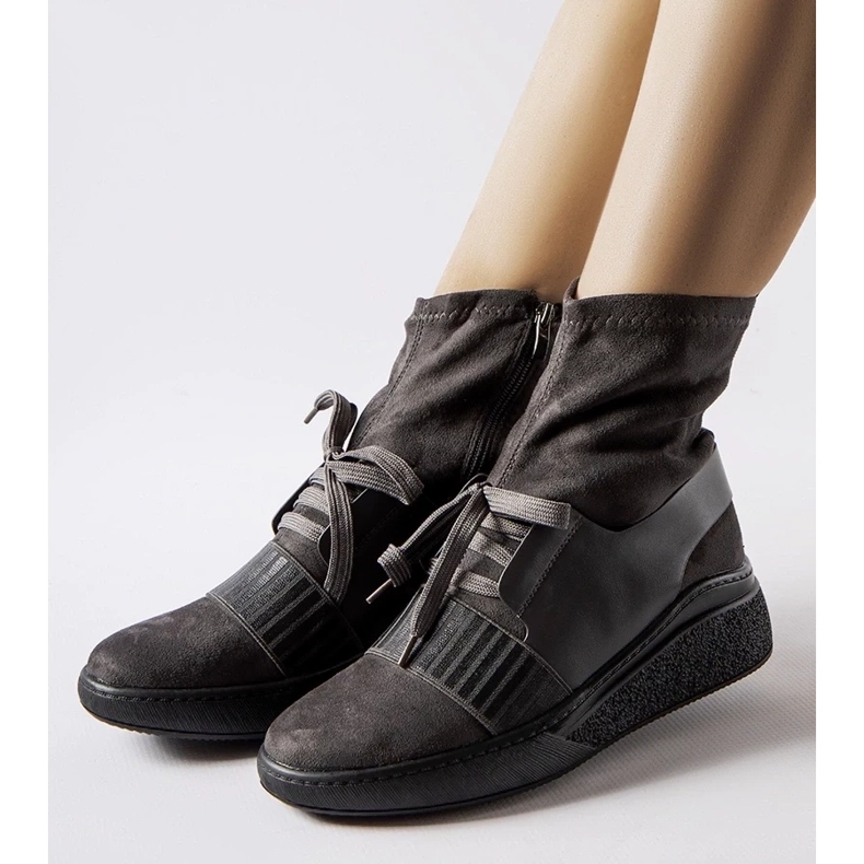 D/CEO Gray Spoleto sock wedge ankle boots grey 2