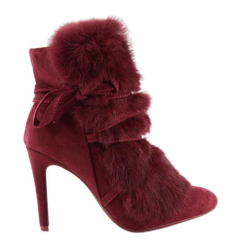 Boots on a high heel with fur claret 1319 W. Red multicolored 1