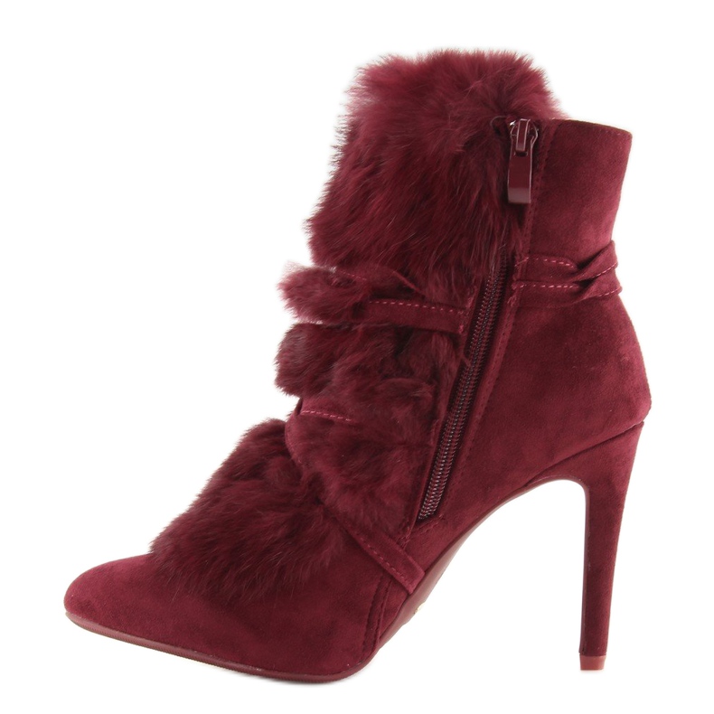Boots on a high heel with fur claret 1319 W. Red multicolored 2