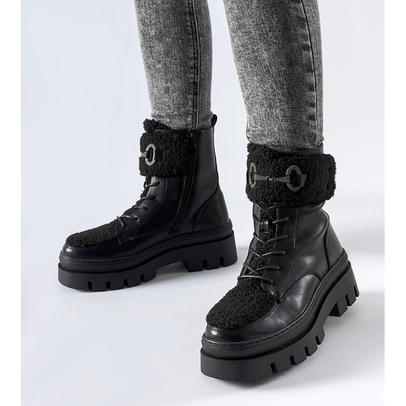 D/CEO Black insulated workers' boots with a Highland buckle 1