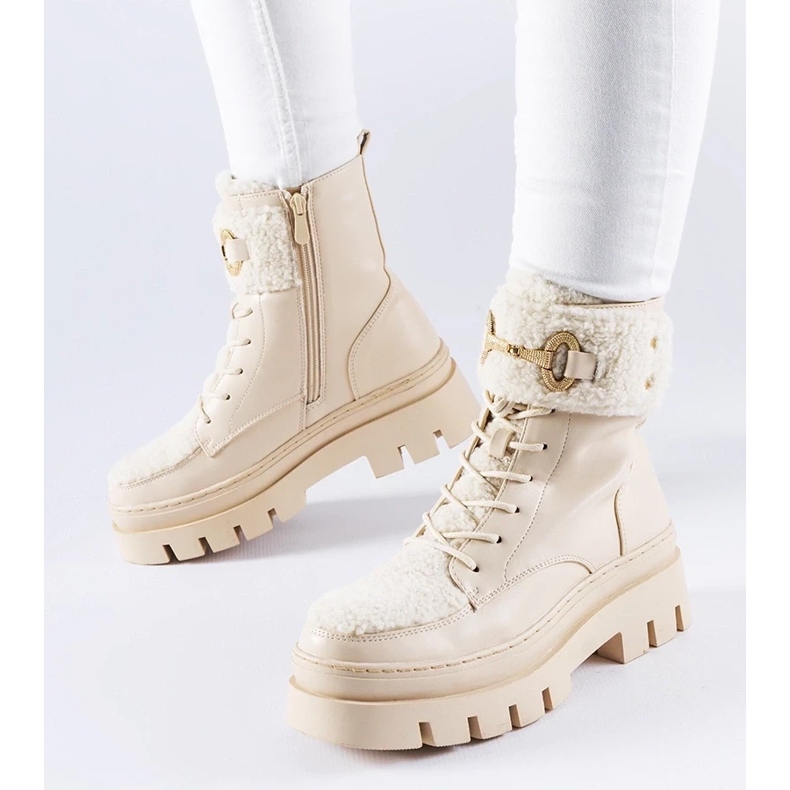 D/CEO Beige insulated workers' boots with a Highland buckle 1