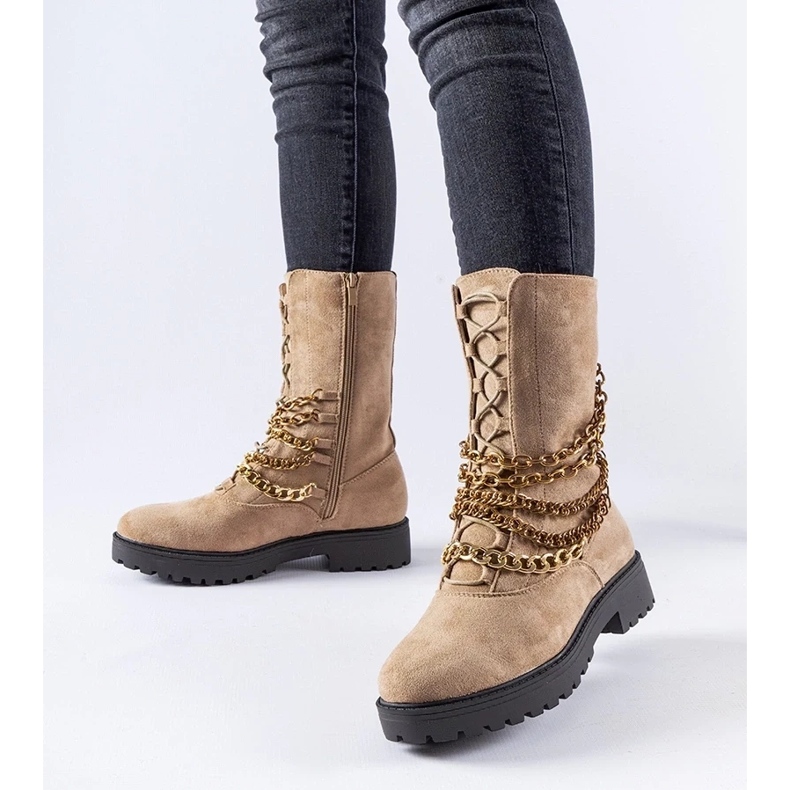 D/CEO Beige insulated ankle boots with a Carroll chain 2