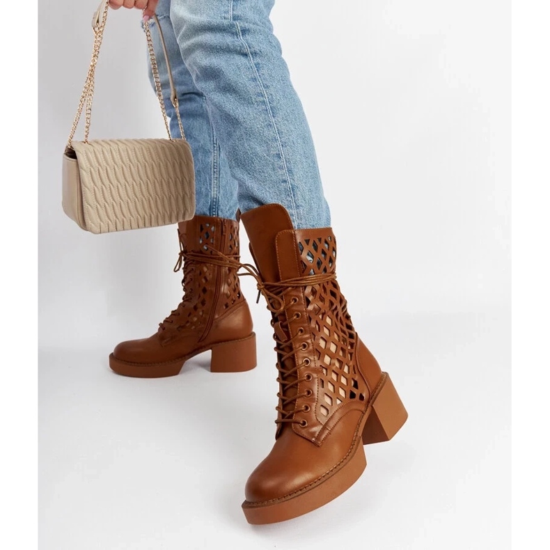 D/CEO Brown openwork high-heeled boots from Visalia 2