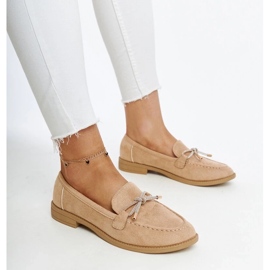 D/CEO Beige moccasins with a decorative bow by Endike 1