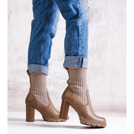 D/CEO Dark beige ankle boots with a block heel made of Asera eco-leather 1