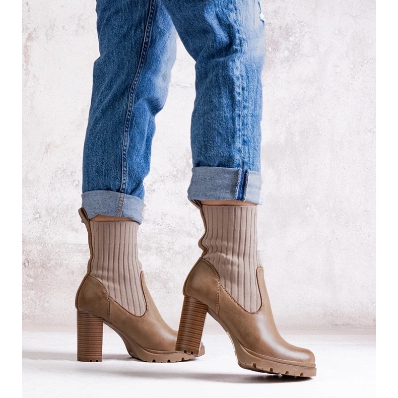 D/CEO Dark beige ankle boots with a block heel made of Asera eco-leather 1