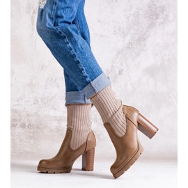 D/CEO Dark beige ankle boots with a block heel made of Asera eco-leather 2