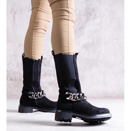 D/CEO Black women's ankle boots decorated with Yasarna chain 1