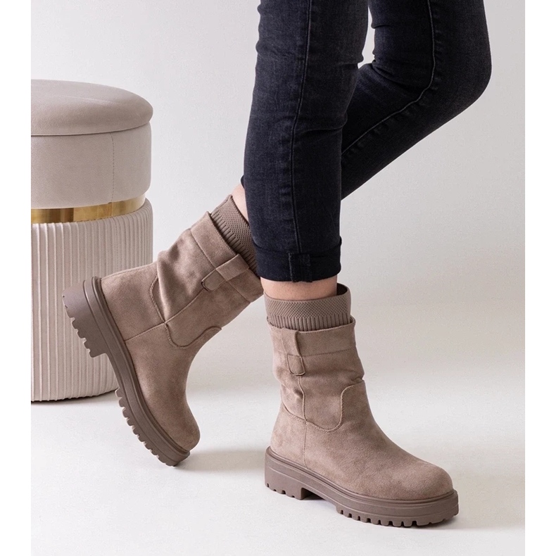 D/CEO Beige slip-on ankle boots with a Ralia sock 2