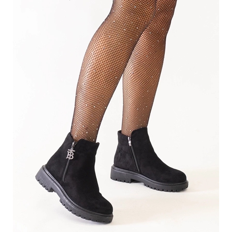 D/CEO Black ankle boots with a decorative pendant on the Melane eco-suede platform 2