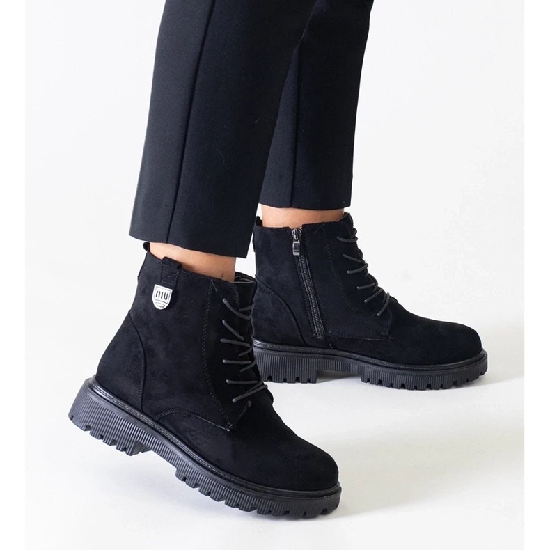D/CEO Black eco-suede worker boots on the Leonora platform 1
