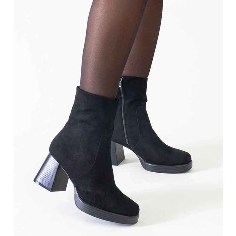 D/CEO Black ankle boots with a square toe, eco-suede Rumaila 2