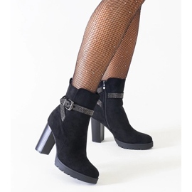 D/CEO Black high-heeled ankle boots decorated with Shaliba eco-suede rhinestones 1