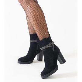 D/CEO Black high-heeled ankle boots decorated with Shaliba eco-suede rhinestones 2