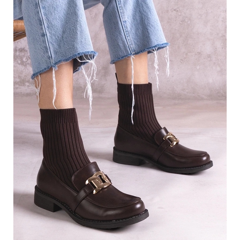 D/CEO Brown boots with a fabric upper by Krisa 1