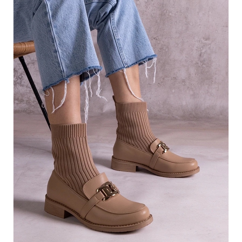 D/CEO Dark beige ankle boots with a fabric upper by Krisa 1