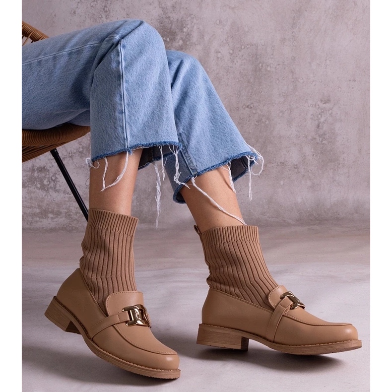 D/CEO Dark beige ankle boots with a fabric upper by Krisa 2