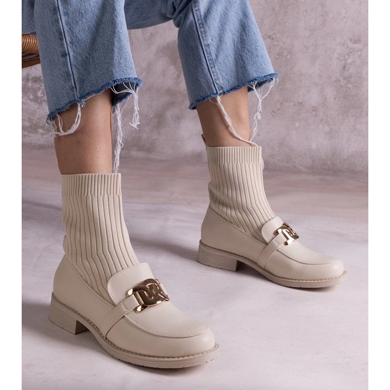 D/CEO Beige ankle boots with a fabric upper by Krisa 1