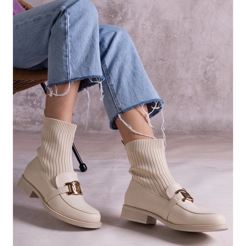 D/CEO Beige ankle boots with a fabric upper by Krisa 2