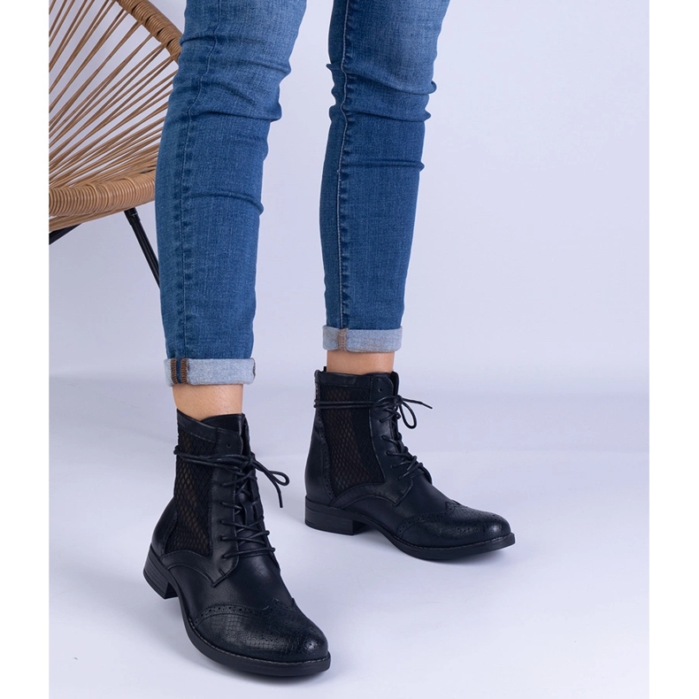 Black openwork flat boots from Reeves 1