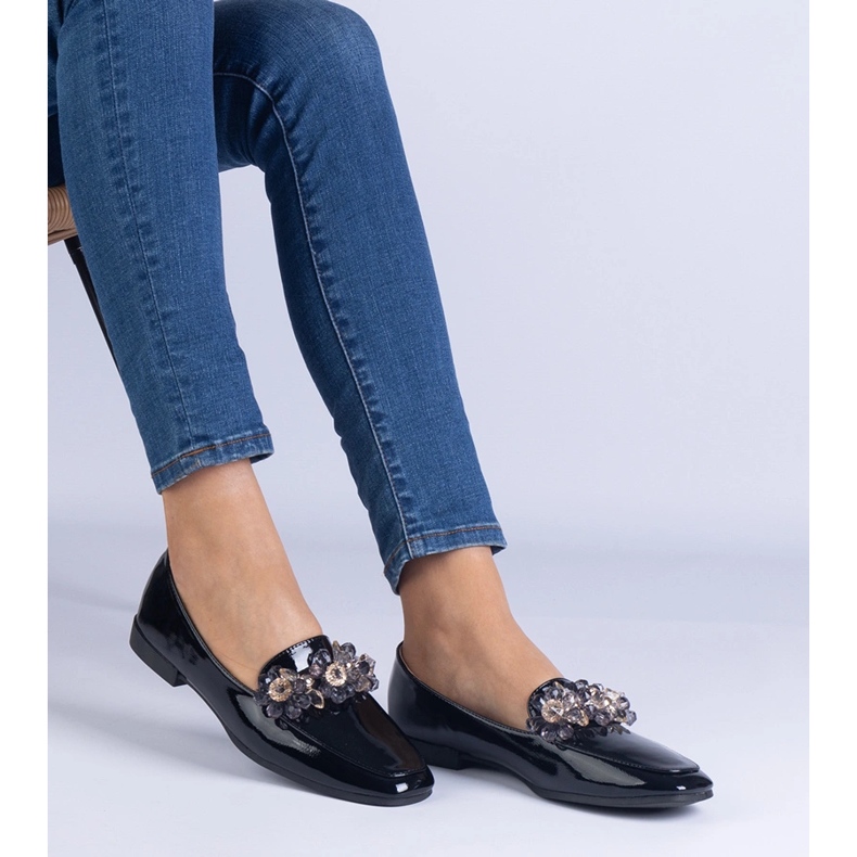 Black varnished loafers with crystals 1