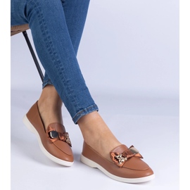 Brown loafers decorated with a bow and a golden teddy bear 1 Brown loafers decorated with a bow and a golden teddy bear 1