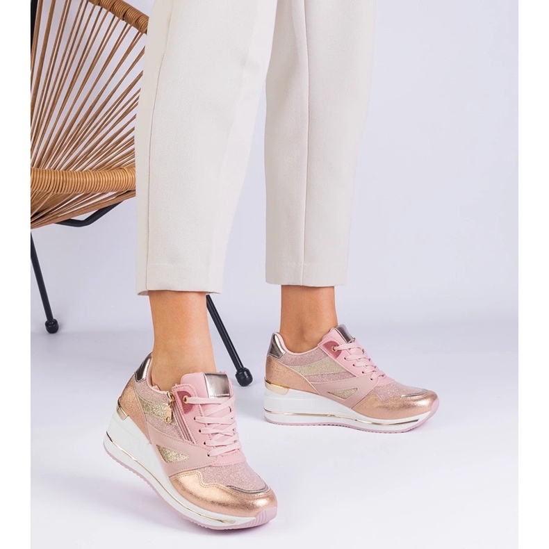 D/CEO Pink sports sneakers on the platform decorated with glitter and the metallic Evklad insert 2