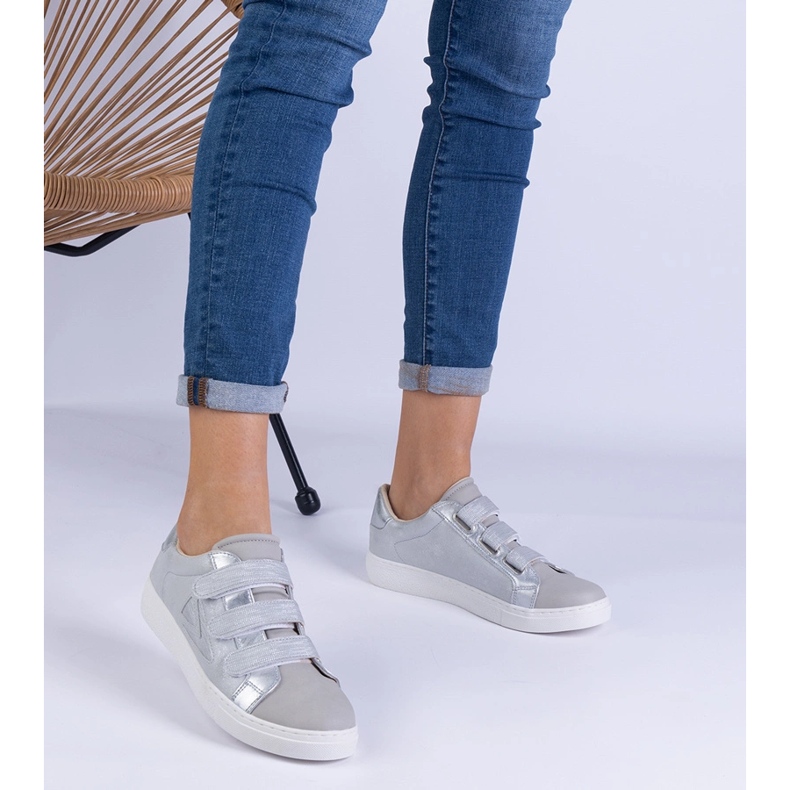 Silver women's sneakers fastened with Velcro 1 Silver women's sneakers fastened with Velcro 1