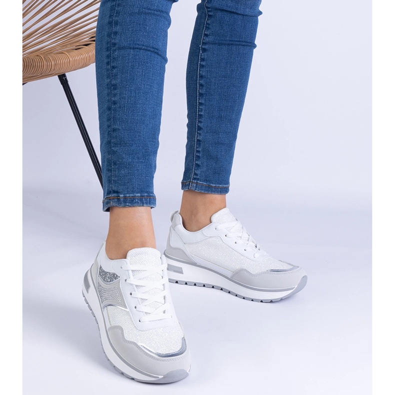 White sneakers decorated with glitter and zircons 1