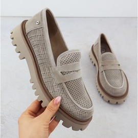 Leather lords women's loafers on the Filippo 6796 beige platform 1