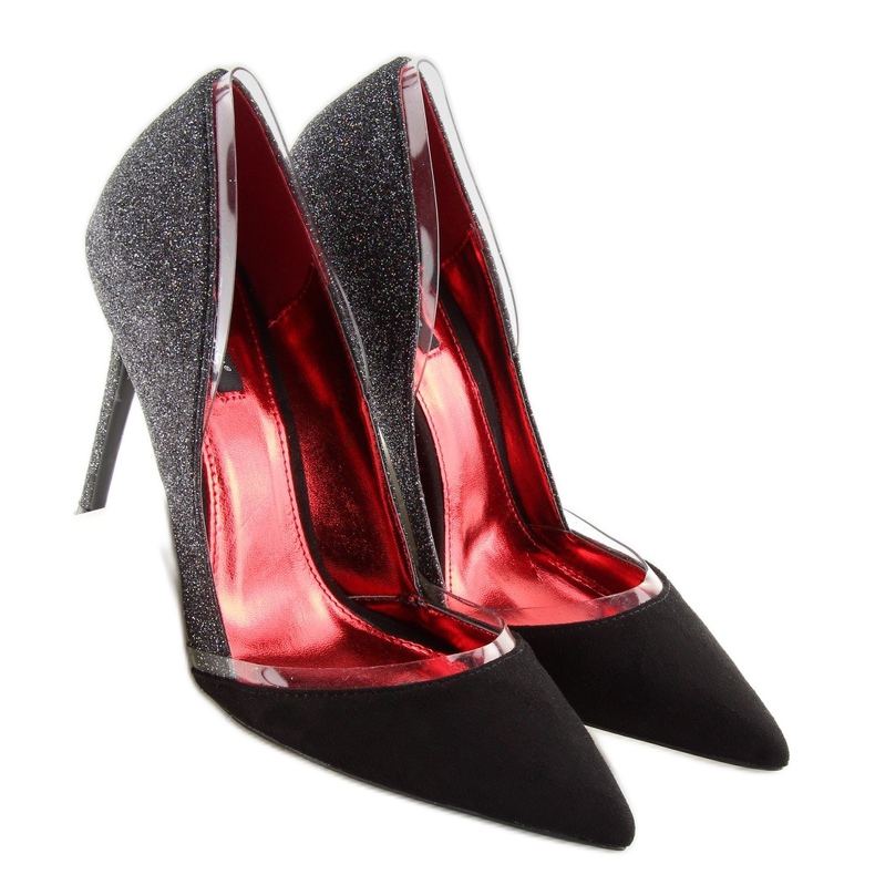 Black brocade heels 5127 black grey 1