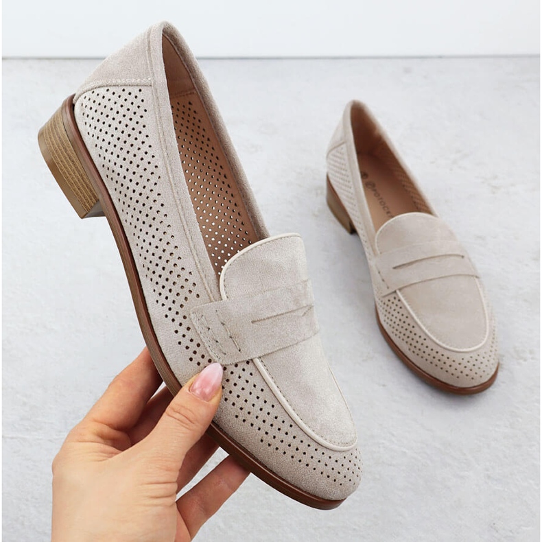 Lords openwork shoes, beige potocki sz12585 1