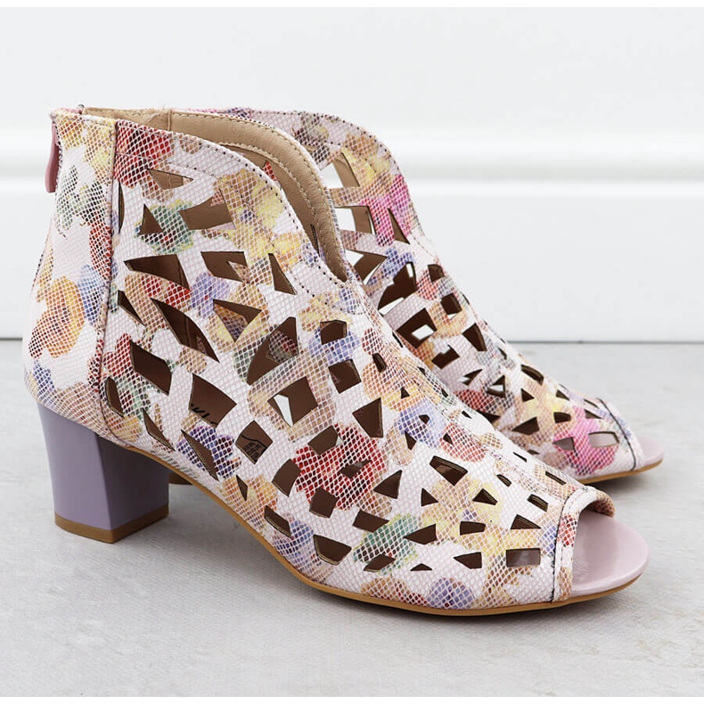 Women's openwork Open Toe boots with flowers M. Daszyński MR1954-15 pink 2