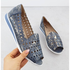 Women's openwork shoes open toe jeans gilded Jezzi ASA135-1 blue 1