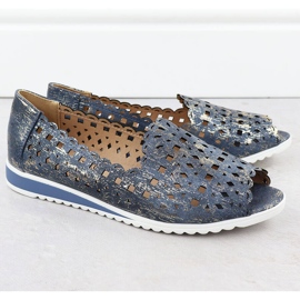 Women's openwork shoes open toe jeans gilded Jezzi ASA135-1 blue 2