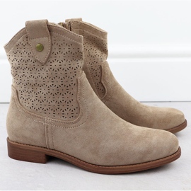 Women's suede boots openwork beige s.barski HY51-063 2