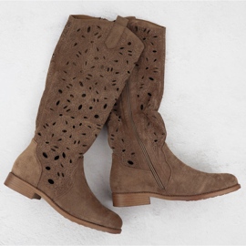 Women's openwork boots brown suede s.barski HY51-176 1