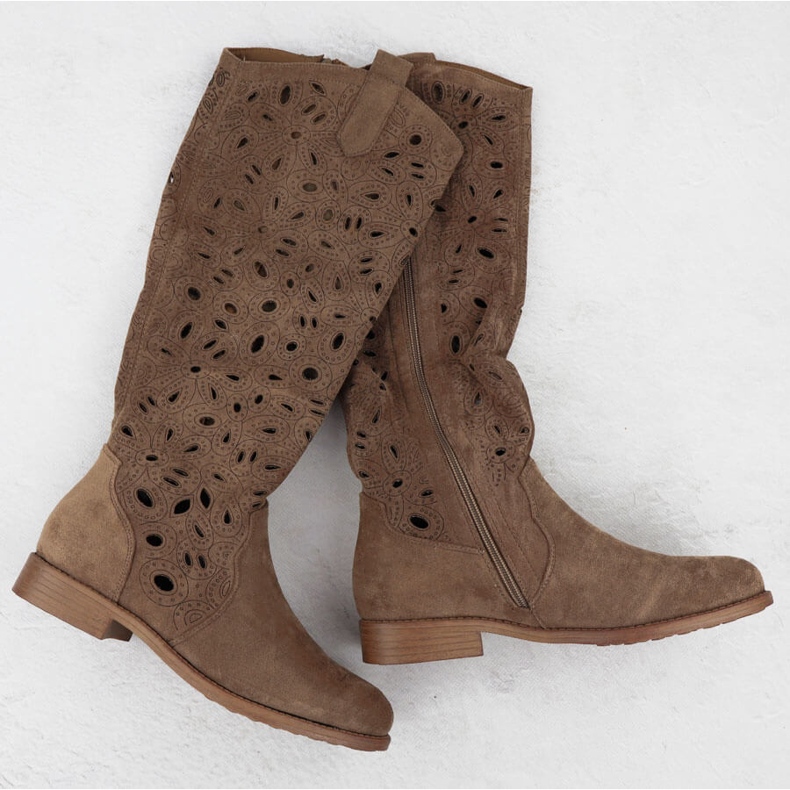 Women's openwork boots brown suede s.barski HY51-176 1 Women's openwork boots brown suede s.barski HY51-176 1