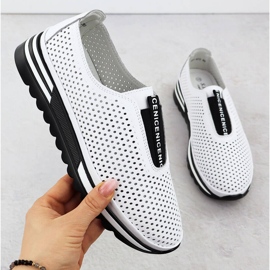 Women's leather shoes slipped openwork white s.barski LR51-672 1