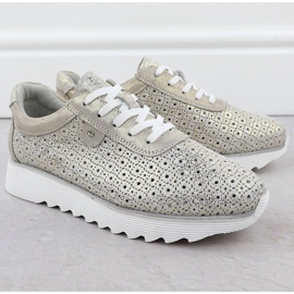 S.Barski Women's leather shoes on the Openwork Platform Złote S. Barski LR51-927 golden 2