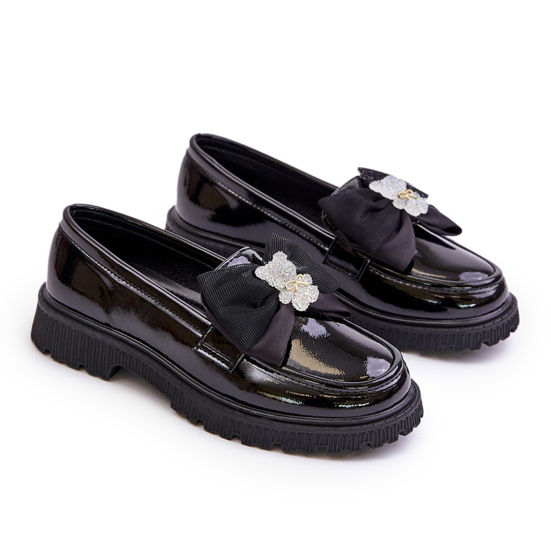 Painted Girls' Moccasins with an eco black leather bow 4