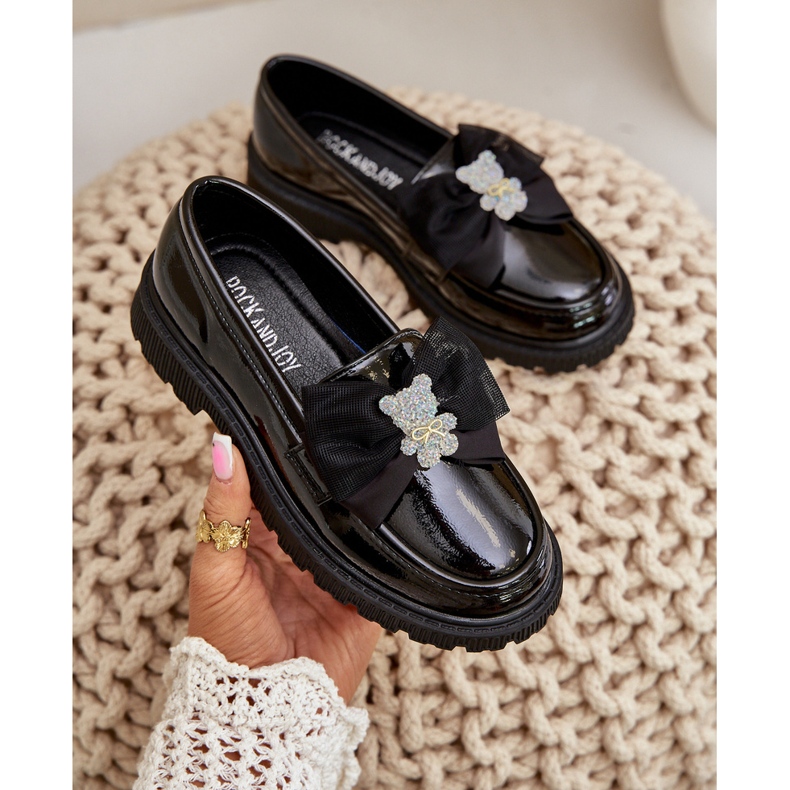 Painted Girls' Moccasins with an eco black leather bow 3