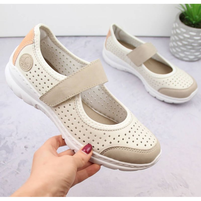 Comfortable openwork shoes Rieker W RKR575A, beige 2