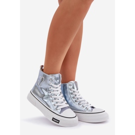 Metallic high women's sneakers with hearts blue 1