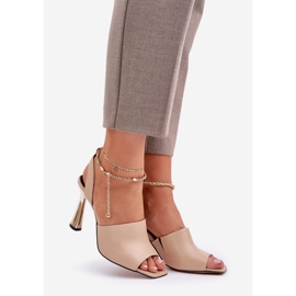 Leather sandals on a high heel with a decorative Chebello 4440 beige bracelet 1 Leather sandals on a high heel with a decorative Chebello 4440 beige bracelet 1