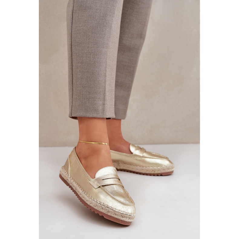 Women's espadrilles with a jute braid on a flat gold sole golden 2