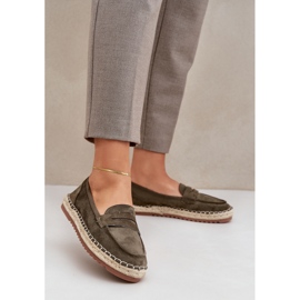 Women's espadrilles with a jute braid on a flat sole dark green 2