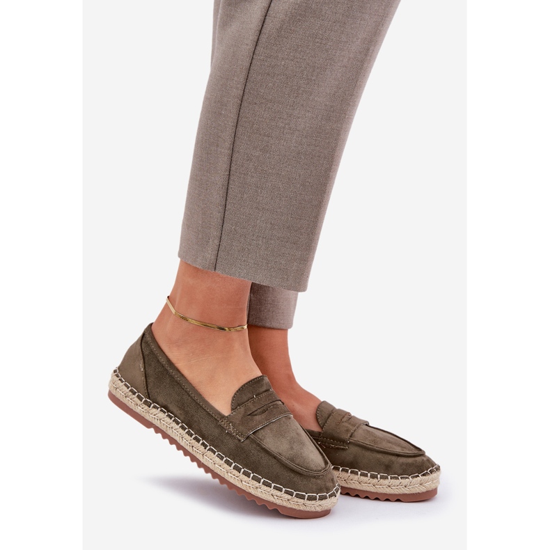 Women's espadrilles with a jute braid on a flat sole dark green 1