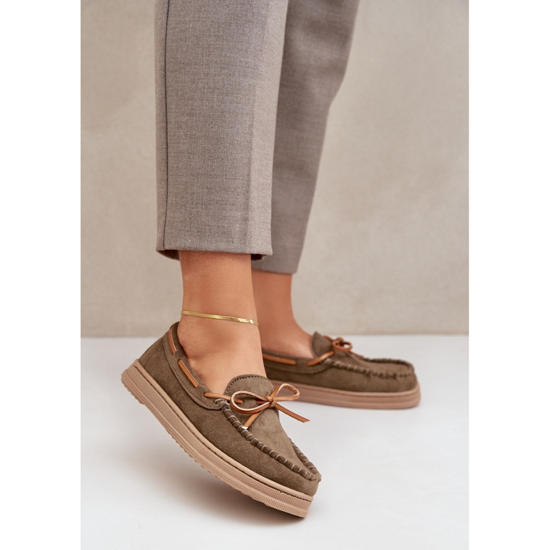 Women's loafers on a flat sole dark green 2