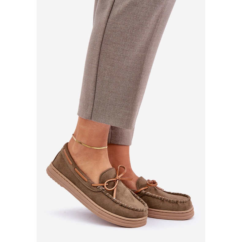 Women's loafers on a flat sole dark green 1